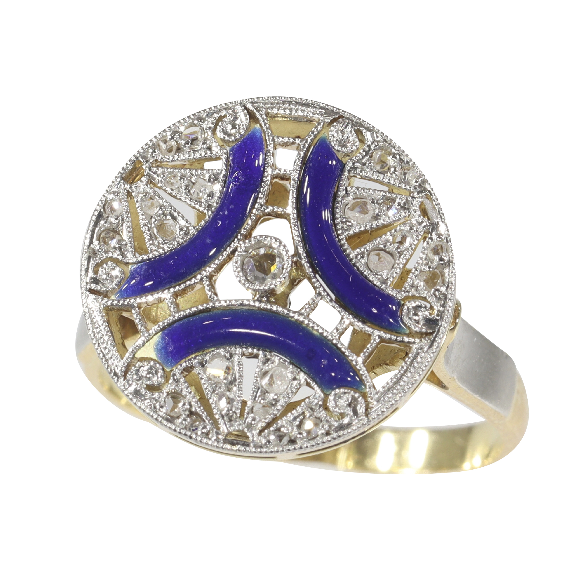 Vintage Art Deco diamond engagement ring with blue enamel
